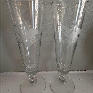 Budweiser Etched Glass Pilsner Set - Clear Crystal Flutes